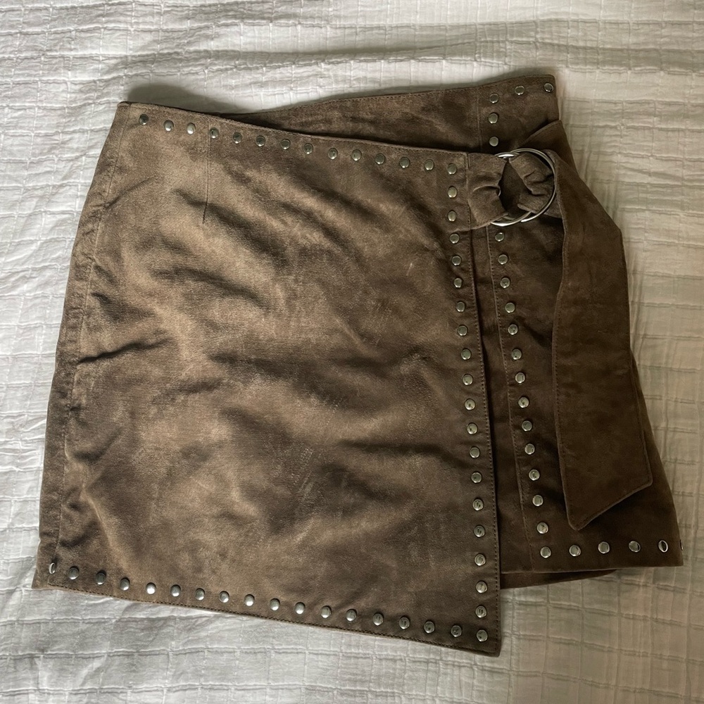 Suede asymmetrical skirt